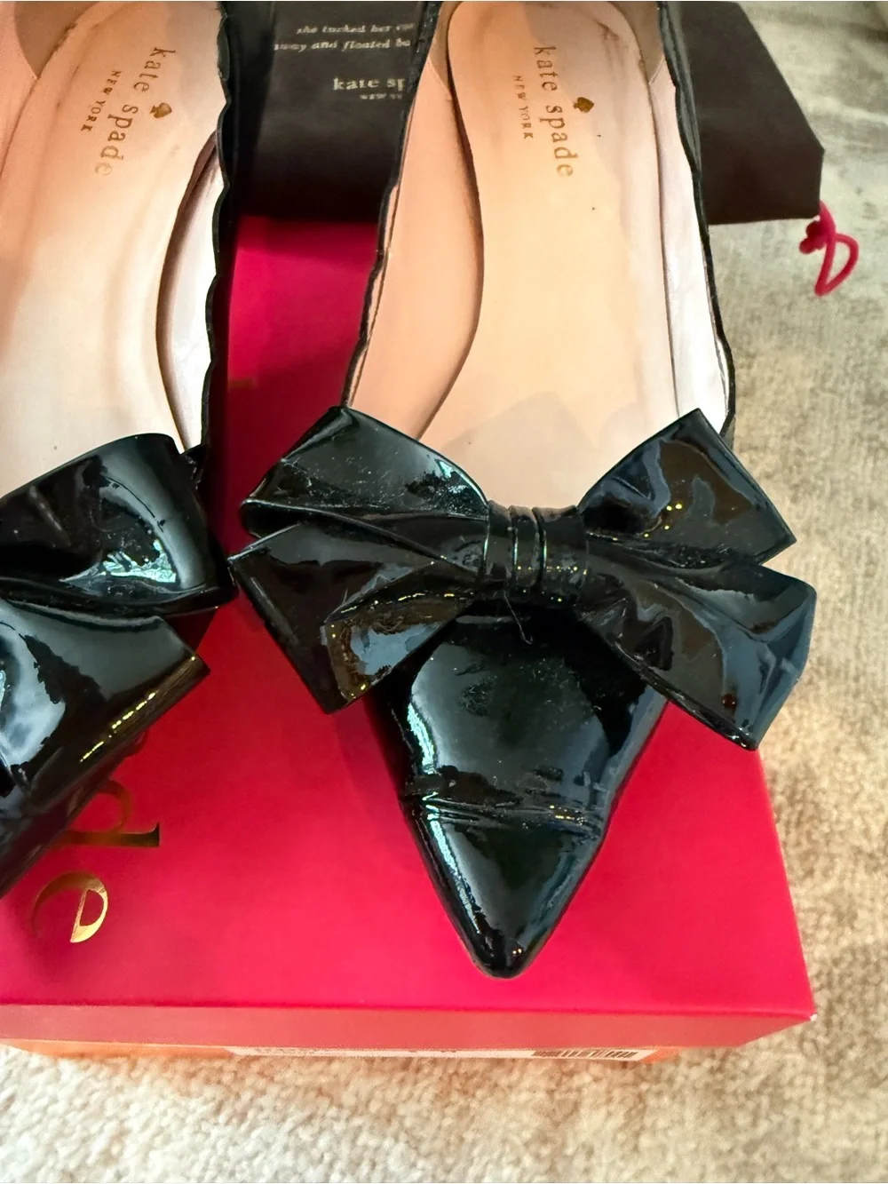kate spade Black Patent Bow Pointed-Toe kitten heel